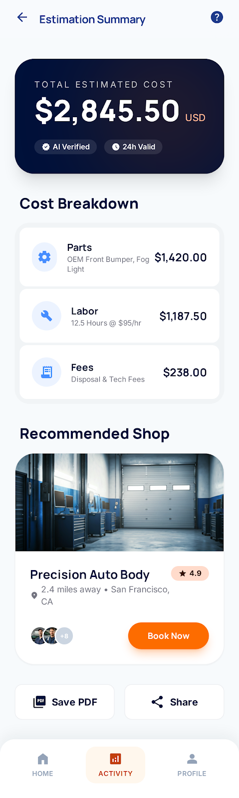 Autoguard Pro estimation summary screen