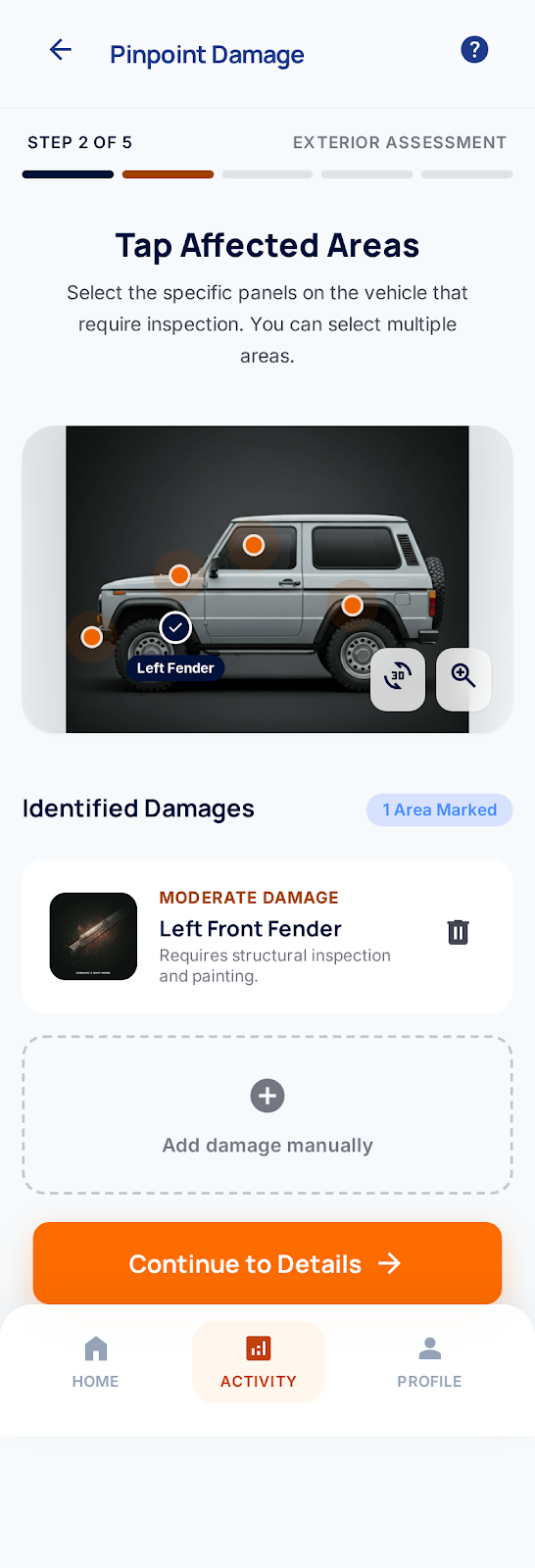 Autoguard Pro pinpoint damage screen