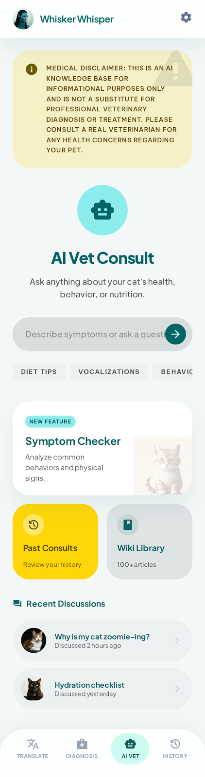 CatSpeak AI vet consult screen