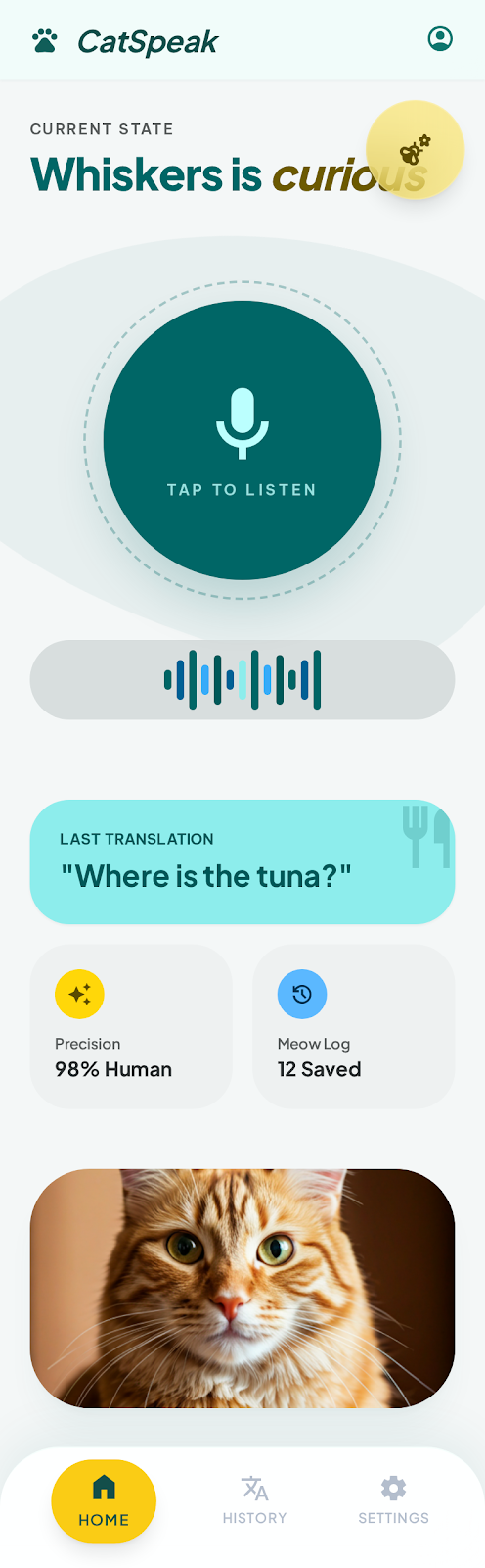 CatSpeak meow translator screen