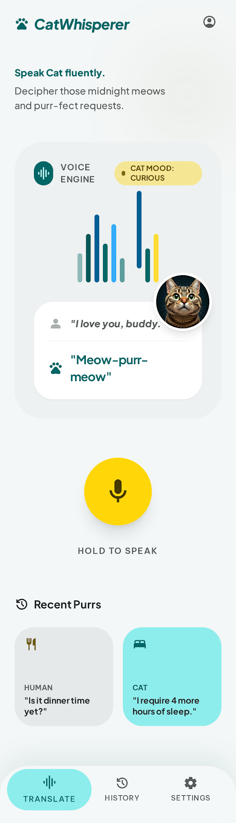CatSpeak human to cat translator screen