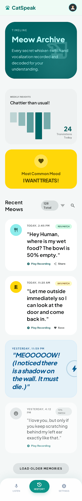 CatSpeak translations screen
